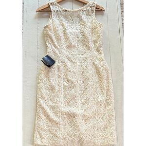 White House Black Market Floral Lace Sheath Dress with Belt Off White Size 2 NWT